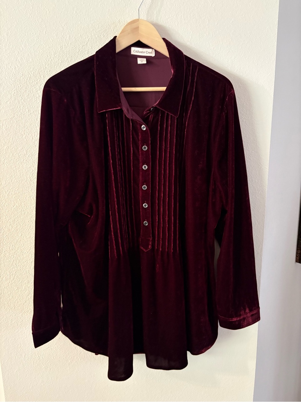 Poetcore Burgundy Velvet Button-Front Top With Pintucks XXL Whimsigoth